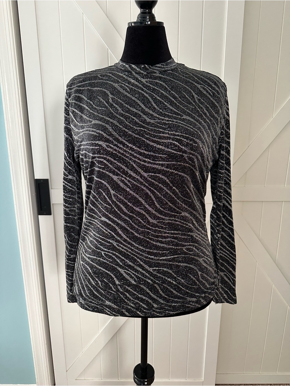 NY&C XXL Metallic Zebra Print Long Sleeve Mock Neck Top NWT